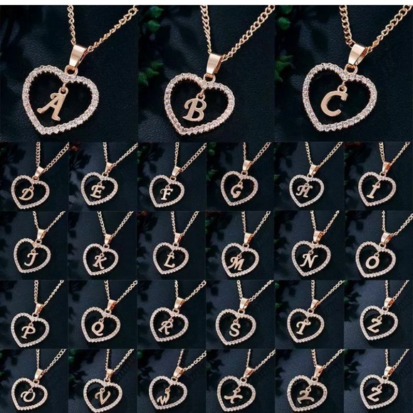 ⬇️A-Z Initial Letter Necklace Rose Gold + Diamonds - Picture 2 of 4
